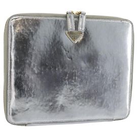 Pochette PRADA en cuir verni Argent Or Auth 184773 Argenté Doré