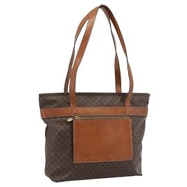 Céline Bolsa Tote CELINE Macadam Canvas em PVC e couro marrom com detalhes dourados Auth ka4675 Marrom Dourado