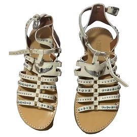 Zadig & Voltaire Zadig&Voltaire White Studded Leather Flat Sandals White Metallic