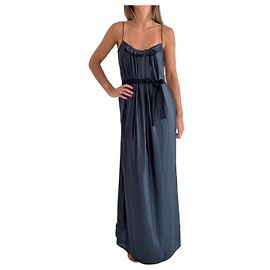 L'Agence Maxi-Kleid mit Rüschen und Gürtel Marineblau