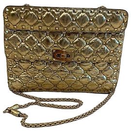 Valentino Garavani Rockstud Spike Gold Metallic Leather Shoulder Bag Golden
