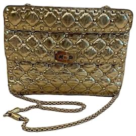 Valentino Garavani Rockstud Spike Sac à Bandoulière Cuir Doré Doré