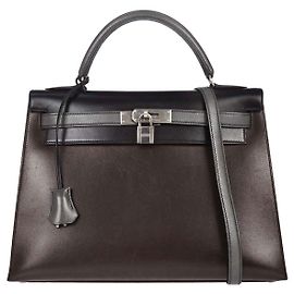 Hermès Bolsa Hermes Kelly Black Box Calf com Hardware Palladium 32 Preto