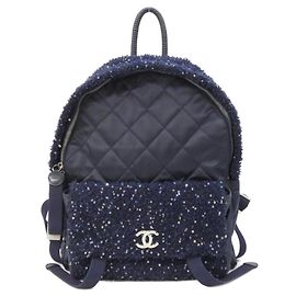 Chanel 91964 Navy Tweed Backpack Navy blue
