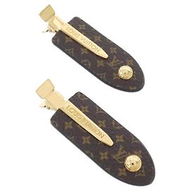 Conjunto de presilhas de cabelo Monogram Louis Vuitton Marrom Dourado