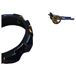 Tory Burch Pulseira rígida geométrica preto e dourado Preto Dourado