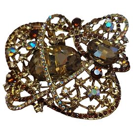 Spilla Farfalla Vintage con Strass Marrone Multicolore D'oro