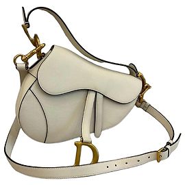 Christian Dior Bolsa Saddle Couro Branco Branco