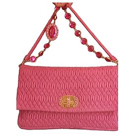 Mala de mão Miu Miu em couro acolchoado rosa com cristais Rosa