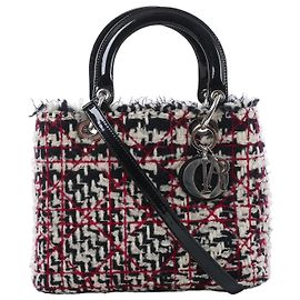 Borsa a mano 2Way Lady Dior Medium in Tweed e Pelle vernice nera Nero