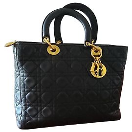 Borsa Christian Dior Lady Dior Modello Grande in Pelle Nera Nero