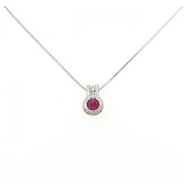 Autre Marque Platin-Rubin-Diamant-Halskette Rot