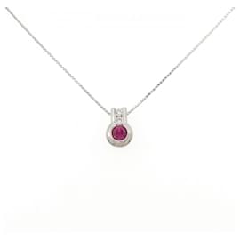 Autre Marque Platinum Ruby Diamond Necklace Red