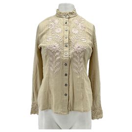 Camicetta ricamata Antik Batik in cotone beige XS Beige