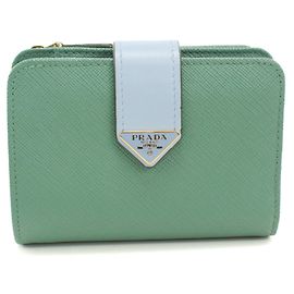 Prada Green Leather Bi-Fold Wallet Green
