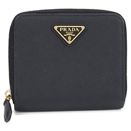Prada Saffiano Leather Bi-Fold Wallet Black Black