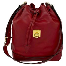 Céline Celine Vintage Schultertasche aus Leder mit Logo-Hardware Rot
