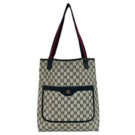 Sac cabas Gucci Vintage Sherry Line GG Logo Rouge Bleu Marine