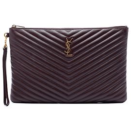 Portadocumenti Cassandre in pelle di vitello chevron rosso Saint Laurent Rosso Bordò