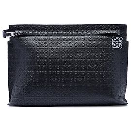 LOEWE Black Embossed Anagram Leather Repeat T Clutch aus Leder Schwarz