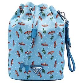 Prada Blue Tessuto Sombrero and Cactus Drawstring Pouch Blue Light blue