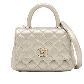 Sac Chanel Gold Mini Quilted Caviar Coco Top Handle Doré