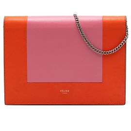 Céline Celine Orange Leather Frame Wallet on Chain Orange