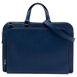 Prada Blue Saffiano Cuir Travel Front Zip Pocket Briefcase Blu