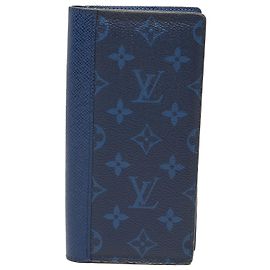 Louis Vuitton Blue Monogram Taigarama Brazza Bifold Long Wallet Blue