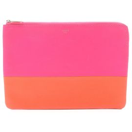 Céline Celine Pink Bicolor Lambskin Solo Clutch Pink