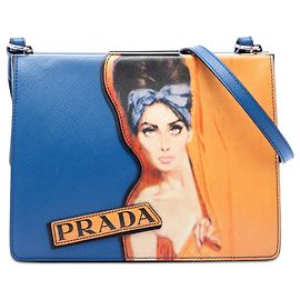 Prada Blue Limited Edition Saffiano Face Art Print Light Frame Crossbody Bleu