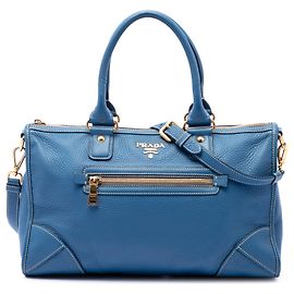 Sac à main zippé Prada Blue Vitello Daino Bleu
