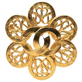 Broche Fleur Chanel Gold CC plaquée or Doré