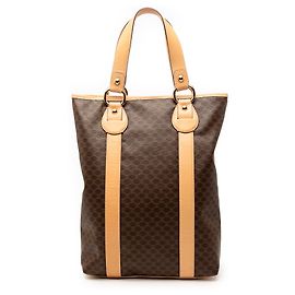 Céline Celine Brown Macadam Coated Canvas Vertical Tote Brown