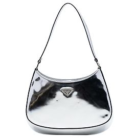 Prada Silver Spazzolato Leather Cleo Shoulder Bag Silvery