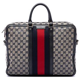 Pasta executiva Gucci em lona GG bege com detalhe Web Bege