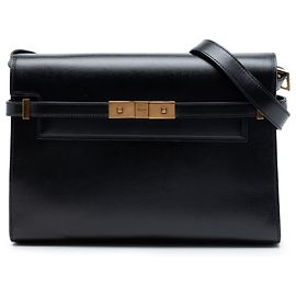 Borsa Manhattan a tracolla in pelle di vitello liscia nera Medium di Saint Laurent Nero