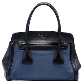 Bolsa Prada Bicolor Azul em Lona com Acabamento em Couro Saffiano Azul Azul escuro