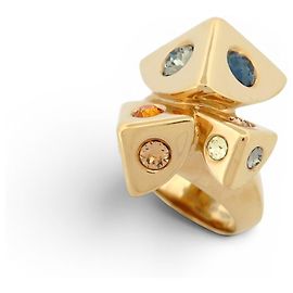 NEW LOUIS VUITTON TRUNK M68177 T55 MULTICOLOR STRASS GOLD RING Golden