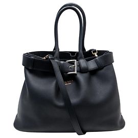 NOVA BOLSA DE MÃO PRADA LARGE BUCKLE COM CINTO 1BA416 COURO PRETO BAG NEW Preto