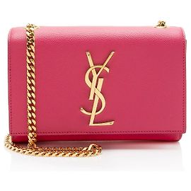 Bolso de Hombro Saint Laurent Grain de Poudre Monogram Kate Small Rosa