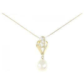 Autre Marque Collier en perles de mer du Sud blanches et diamants Au750 Doré