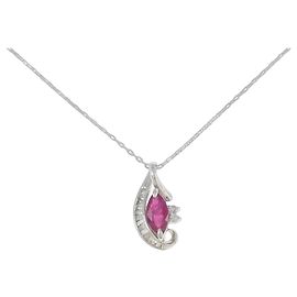 Autre Marque Au750 White Gold Ruby Diamond Necklace Red