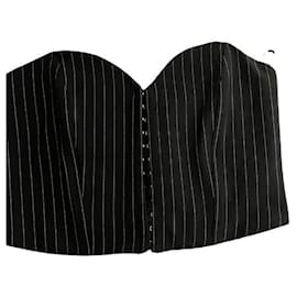Top Corset Noir à Fines Rayures