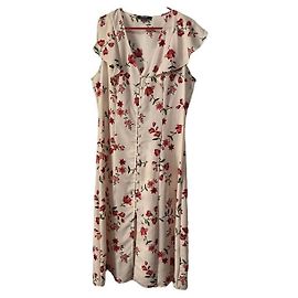 Autre Marque Cremefarbenes Midi-Kleid mit Blumenprint Rot Roh