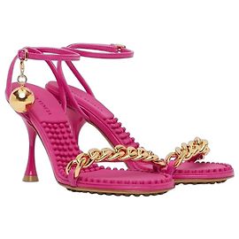 Bottega Veneta Pink Leather Chain Heeled Sandals Pink
