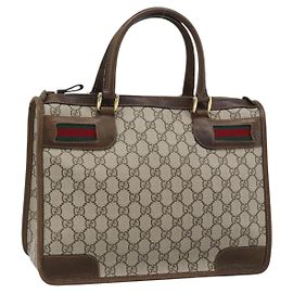 Sac à main GUCCI GG Supreme Web Sherry Line PVC Beige Or Auth 185508 Beige Doré