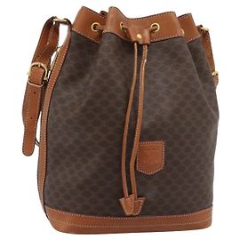 Céline Bolsa de Ombro CELINE Macadam Canvas PVC Couro Marrom Ouro Auth 185071 Marrom Dourado