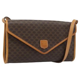 Céline Borsa a Spalla CELINE in Tela Macadam PVC Pelle Marrone Oro Auth bs35555 Marrone D'oro