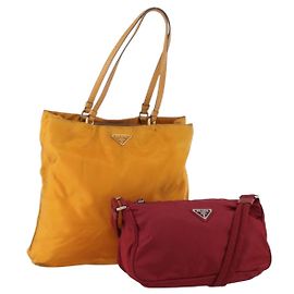 Borsa a Spalla PRADA Nylon 2 Set Orange Red Auth ti3988 Rosso Arancione